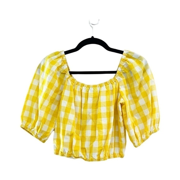 COLOR ME COURTNEY Puffy Sleeves Gingham Yellow Crop Top Size S - Picture 2 of 5